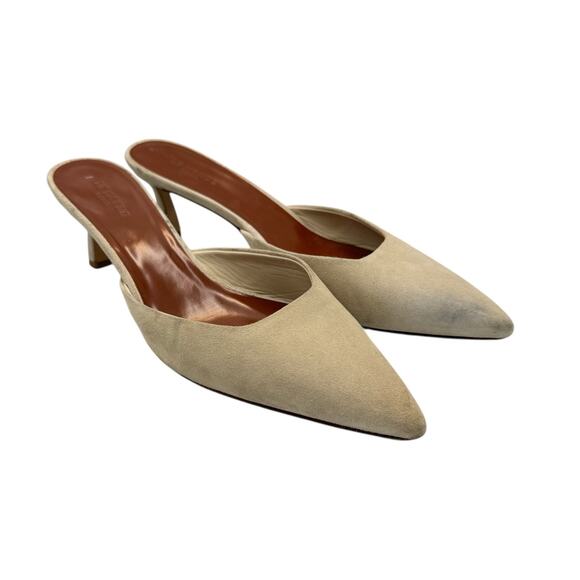 Le Monde Beryl Neutral Cream Suede Leather Kitten Heel Pointed Toe Mules - Picture 3 of 12